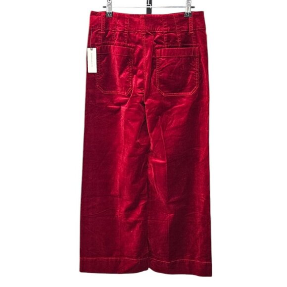 Anthropologie Maeve The Colette Wide Leg Crop Pant, Velvet, High Rise, Red, 28 - Picture 2 of 10